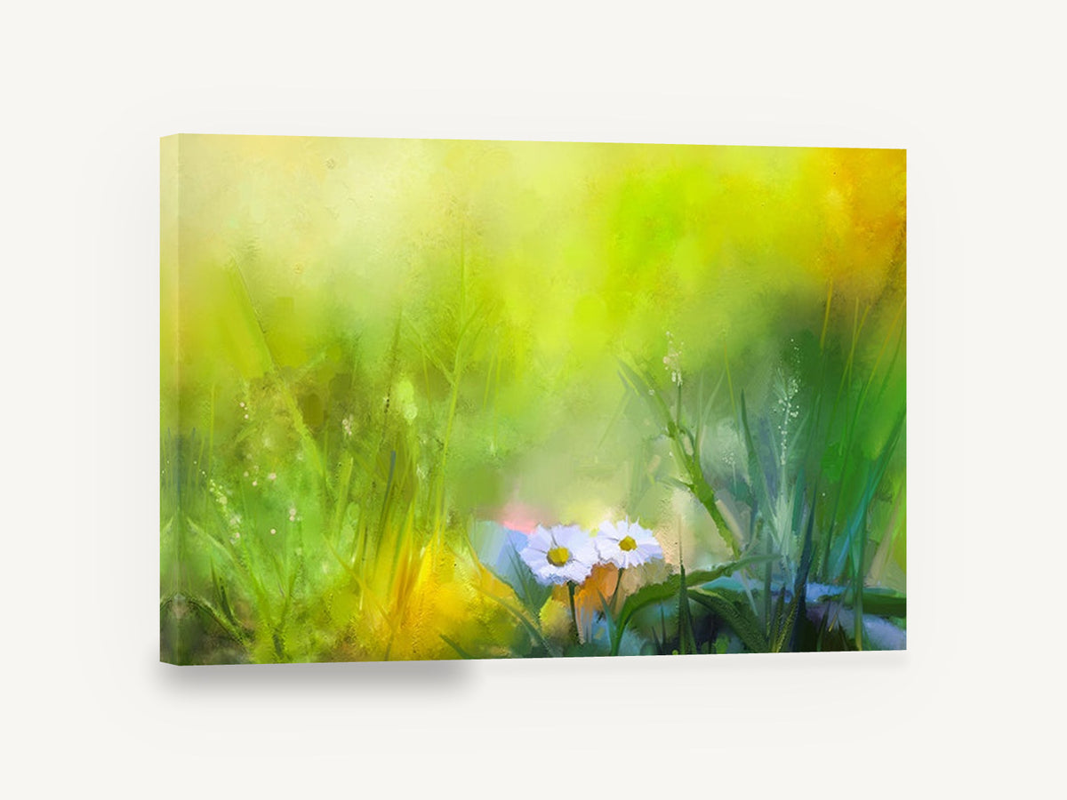 Daisies in Green Meadow, white daisies green meadow painting, floral canvas wall art print ready to hang