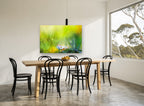 Daisies in Green Meadow floral canvas print on the wall of a dining room