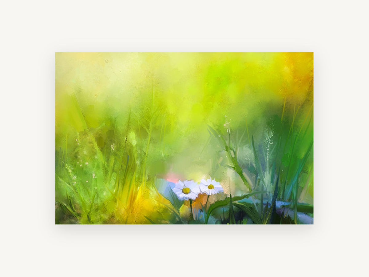 Daisies in Green Meadow, floral canvas wall art print, front view