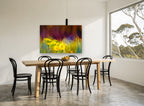 Dandelions at Dusk floral canvas print on the wall of a dining room