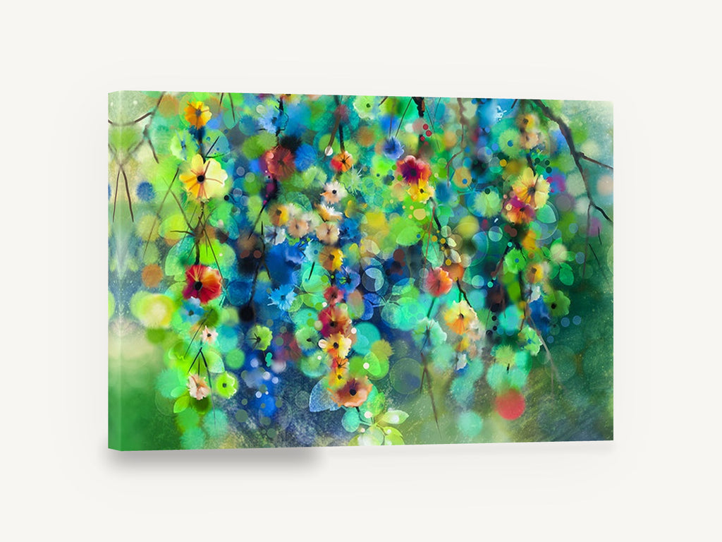 Garden Bokeh Bloom, colourful abstract flowers watercolour floral, floral canvas wall art print ready to hang