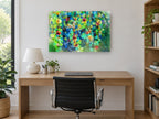 Garden Bokeh Bloom floral canvas print on the wall of a study