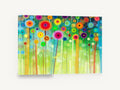 Meadow Pom Poms, colourful abstract meadow flowers illustration, floral canvas wall art print ready to hang