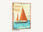Summer in Paradise Yacht, retro orange sail yacht poster, stretched canvas wall art print ready to hang