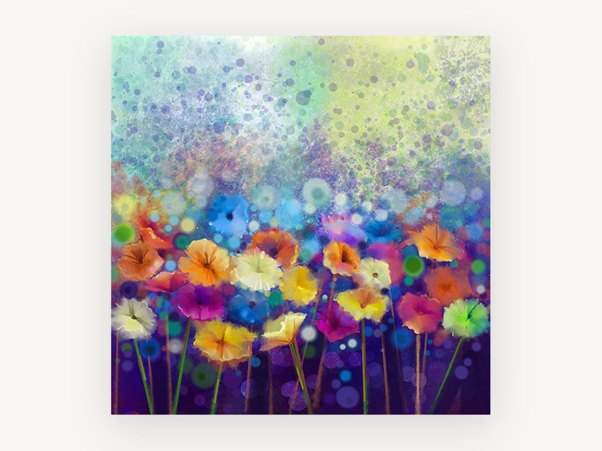 Daisy Field Bokeh, floral canvas wall art print, front view