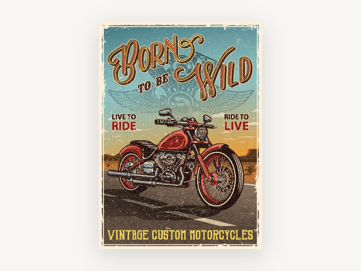Born to Be Wild, vintage canvas wall art print, front view
