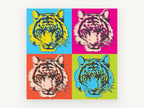 Four Tiger Pop Grid, pop art tiger face illustration, animal canvas wall art print, front view