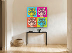 Four Tiger Pop Grid animal canvas print on the wall of a hallway