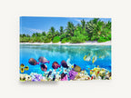 Thoddoo Reef Shoreline, tropical island coral reef photograph, coastal canvas wall art print ready to hang