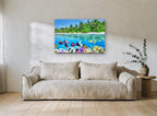 Thoddoo Reef Shoreline coastal canvas print on the wall of a living room