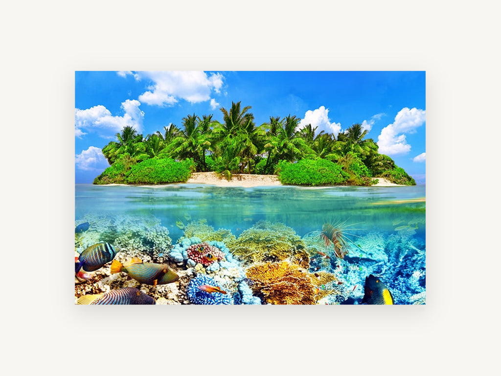 Thoddoo Reef Island, coastal canvas wall art print, front view