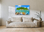 Thoddoo Reef Island coastal canvas print on the wall of a living room