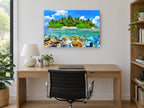 Thoddoo Reef Island coastal canvas print on the wall of a study