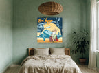 Bon Voyage Runway Departure vintage canvas print on the wall of a bedroom