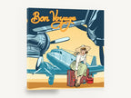 Bon Voyage Runway Departure, retro bon voyage airplane travel poster, stretched canvas wall art print ready to hang