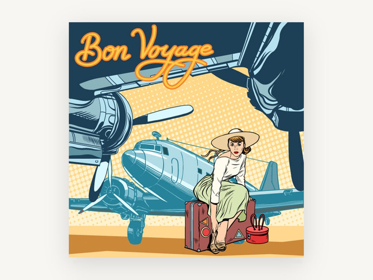 Bon Voyage Runway Departure, vintage canvas wall art print, front view