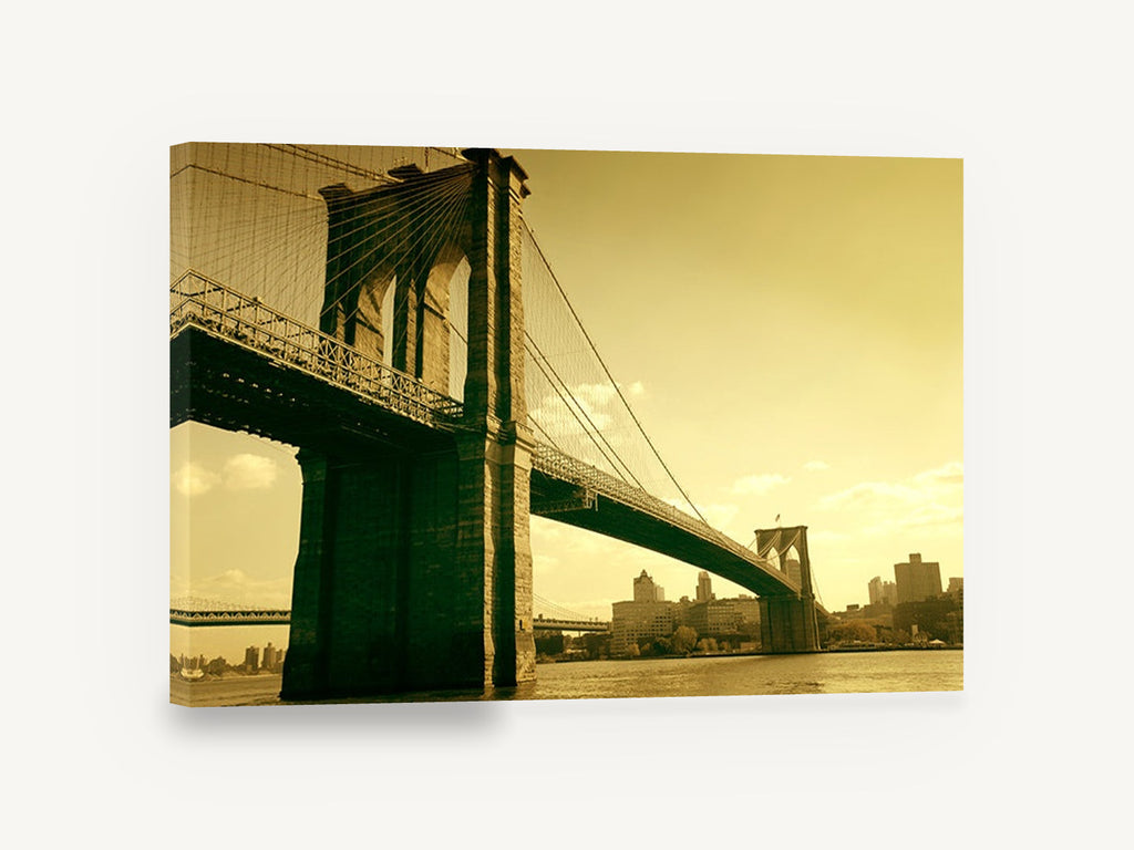 Golden Brooklyn Crossing, brooklyn bridge sepia photograph, city canvas wall art print ready to hang
