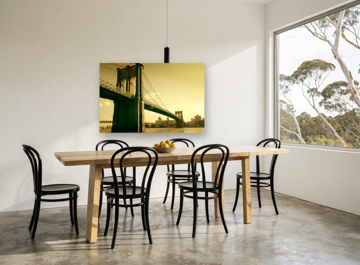 Golden Brooklyn Crossing city canvas print on the wall of a dining room
