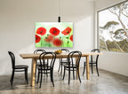 Poppies in a Row floral canvas print on the wall of a dining room