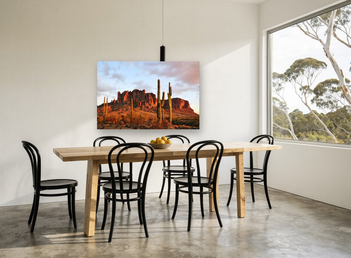 Saguaro Ridge Glow landscape canvas print on the wall of a dining room