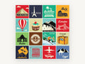 Around the World Tiles, vintage canvas wall art print, front view