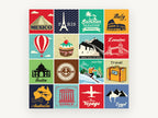 Around the World Tiles, vintage canvas wall art print, front view