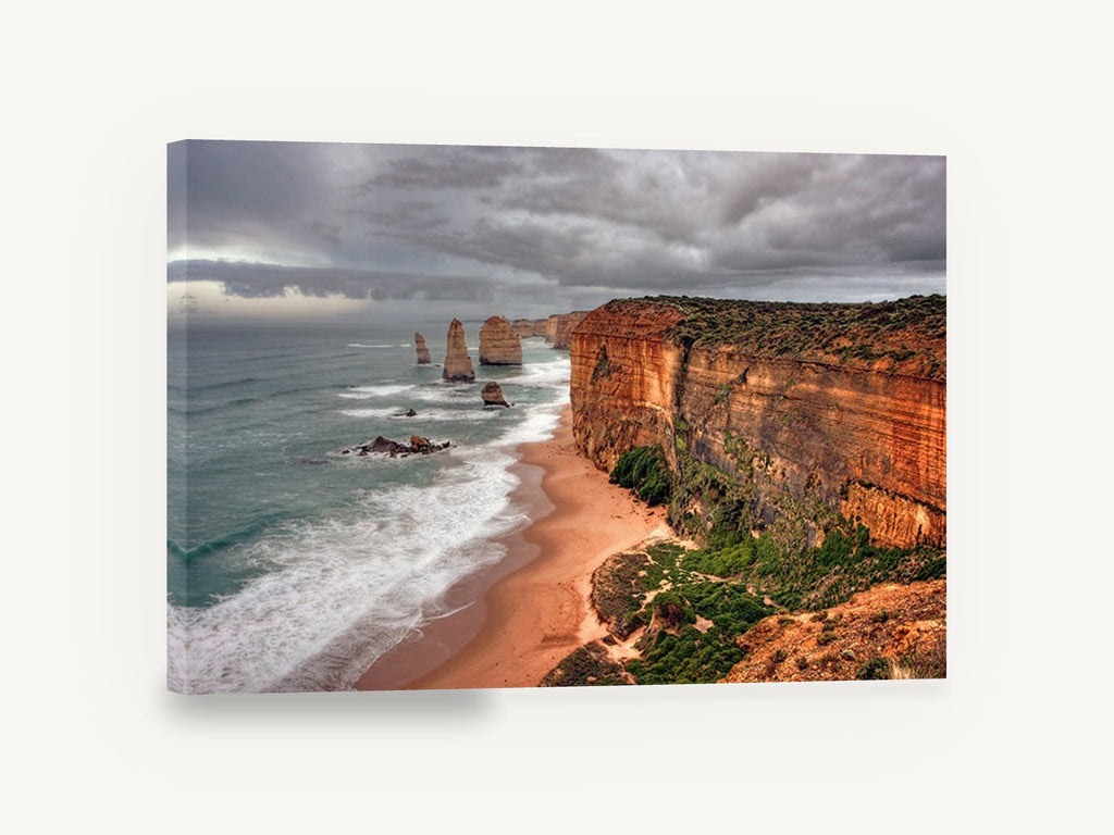 Ochre Cliffs Storm Coast, ochre sea cliffs stormy coast photograph, coastal canvas wall art print ready to hang