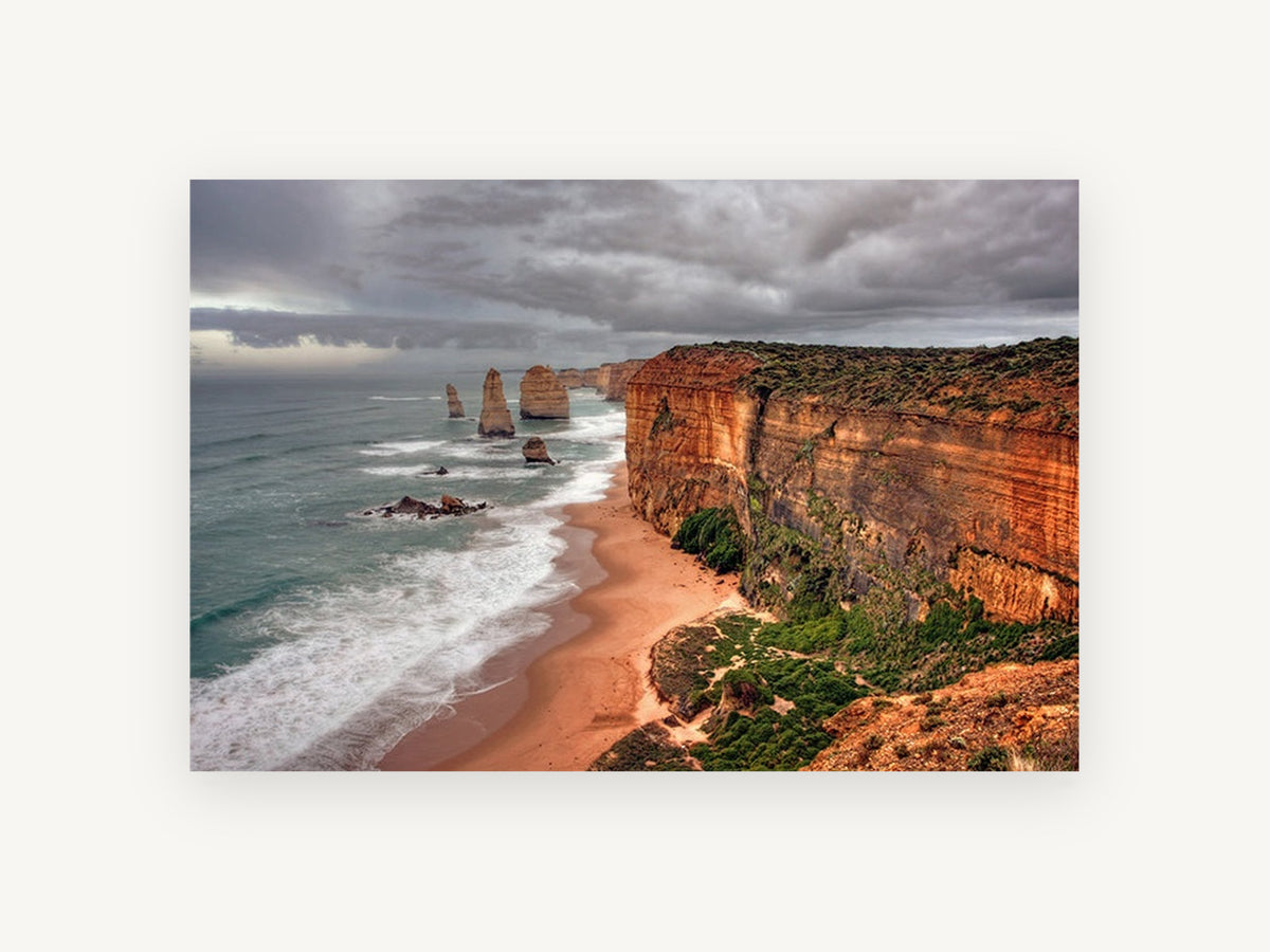 Ochre Cliffs Storm Coast, coastal canvas wall art print, front view