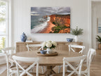 Ochre Cliffs Storm Coast coastal canvas print on the wall of a Hamptons dining room