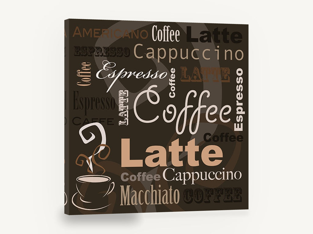 Café Word Collage, coffee typography word collage kitchen, kitchen canvas wall art print ready to hang