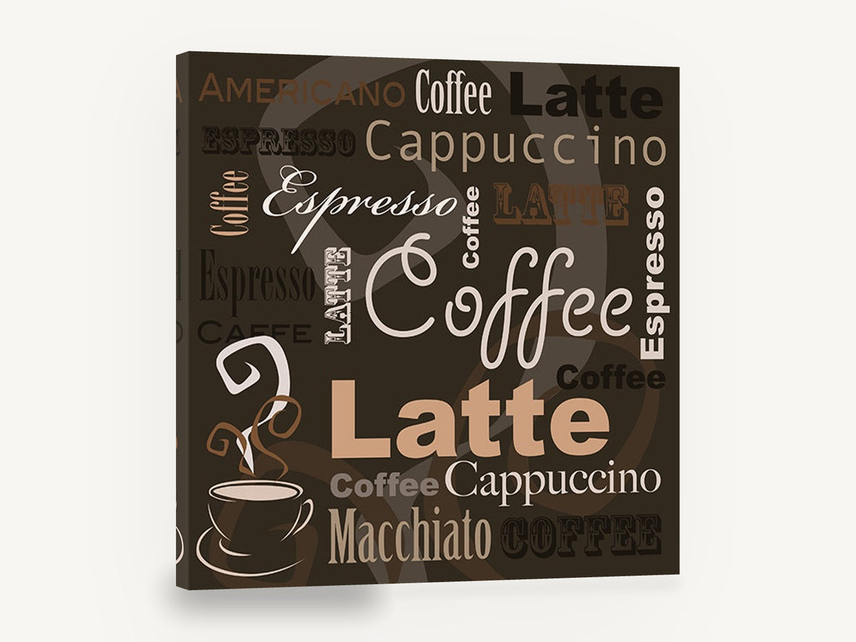 Café Word Collage, coffee typography word collage kitchen, kitchen canvas wall art print ready to hang
