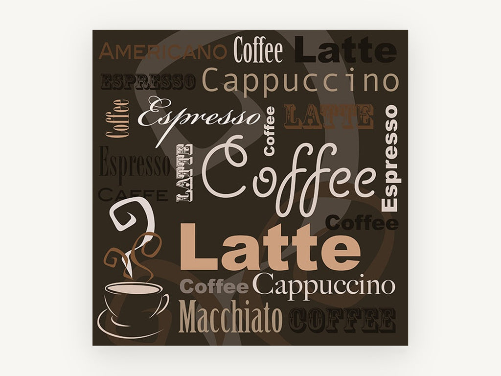 Café Word Collage, kitchen canvas wall art print, front view