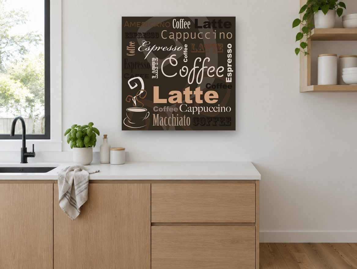Café Word Collage kitchen canvas print on the wall of a kitchen