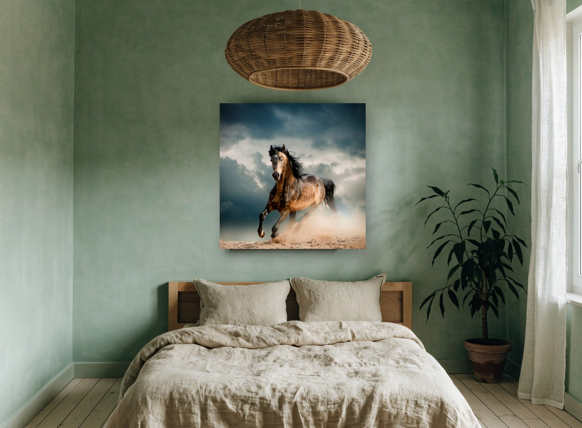Dust Storm Gallop animal canvas print on the wall of a bedroom
