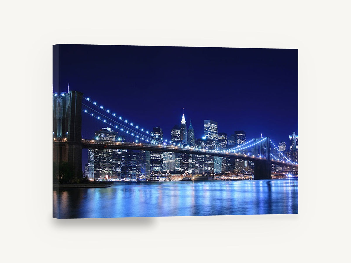 Brooklyn Bridge Blue Hour, brooklyn bridge at night photograph, city canvas wall art print ready to hang
