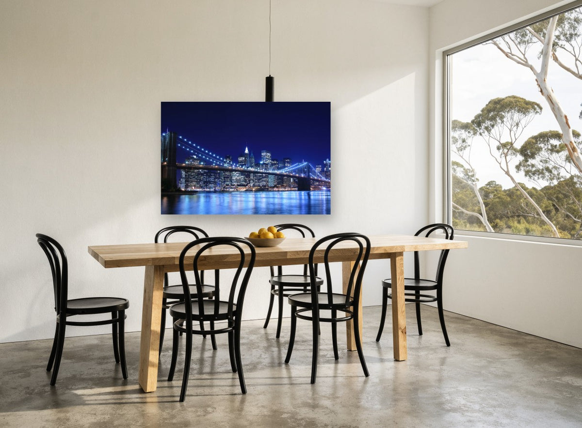 Brooklyn Bridge Blue Hour city canvas print on the wall of a dining room