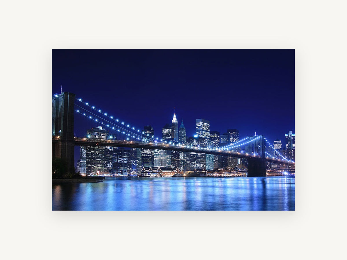Brooklyn Bridge Blue Hour, brooklyn bridge at night photograph, city canvas wall art print, front view