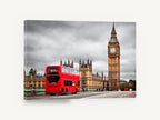 Red Bus at Westminster, london red bus big ben photograph, city canvas wall art print ready to hang