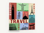 Travel Landmarks Collage, retro world landmarks travel poster, stretched canvas wall art print ready to hang