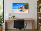 Sandstone Beach Sentinel coastal canvas print on the wall of a study