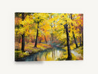Golden Creek Grove, autumn forest creek impasto artwork, landscape canvas wall art print ready to hang