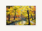 Golden Creek Grove, autumn forest creek impasto artwork, landscape canvas wall art print, front view