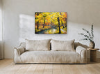 Golden Creek Grove landscape canvas print on the wall of a living room