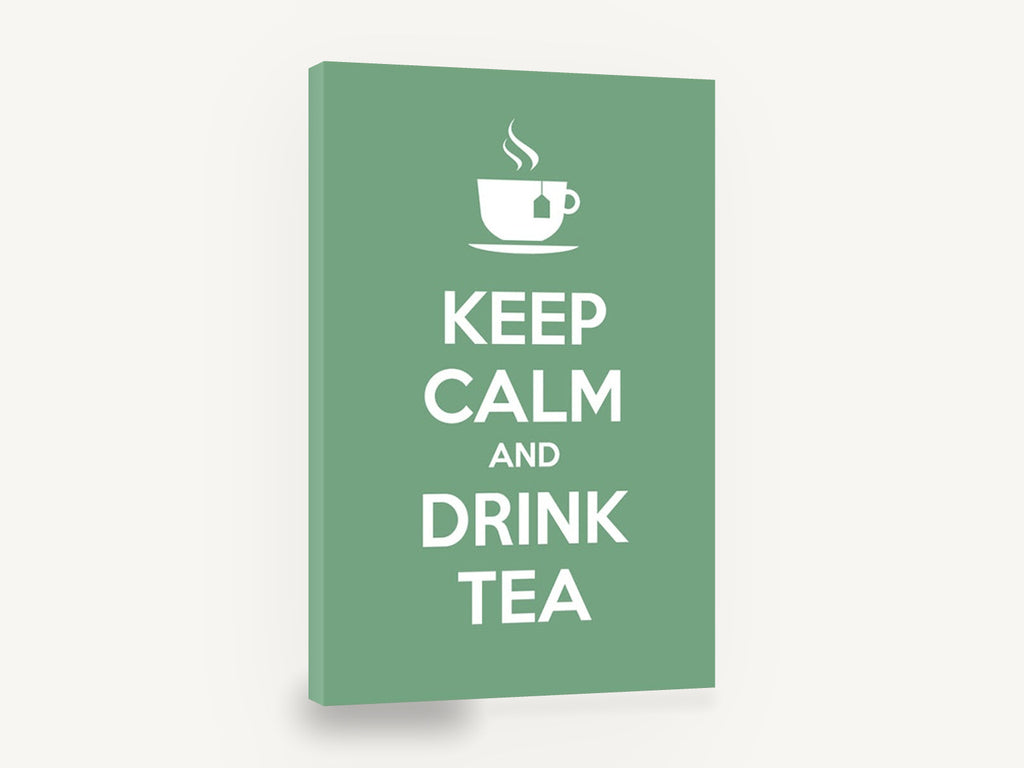 Calm Green Tea Break, keep calm drink tea typography kitchen, kitchen canvas wall art print ready to hang