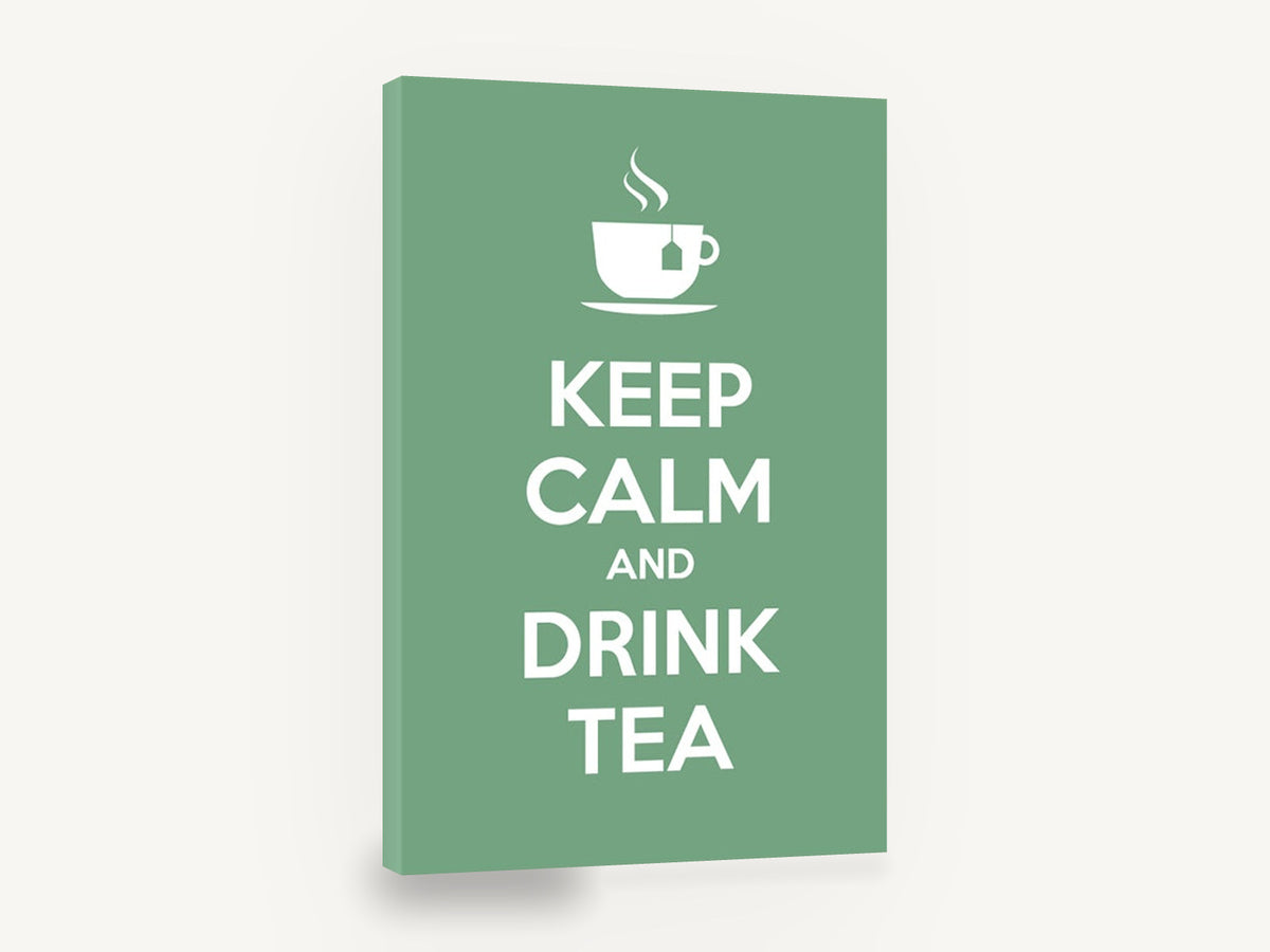 Calm Green Tea Break, keep calm drink tea typography kitchen, kitchen canvas wall art print ready to hang