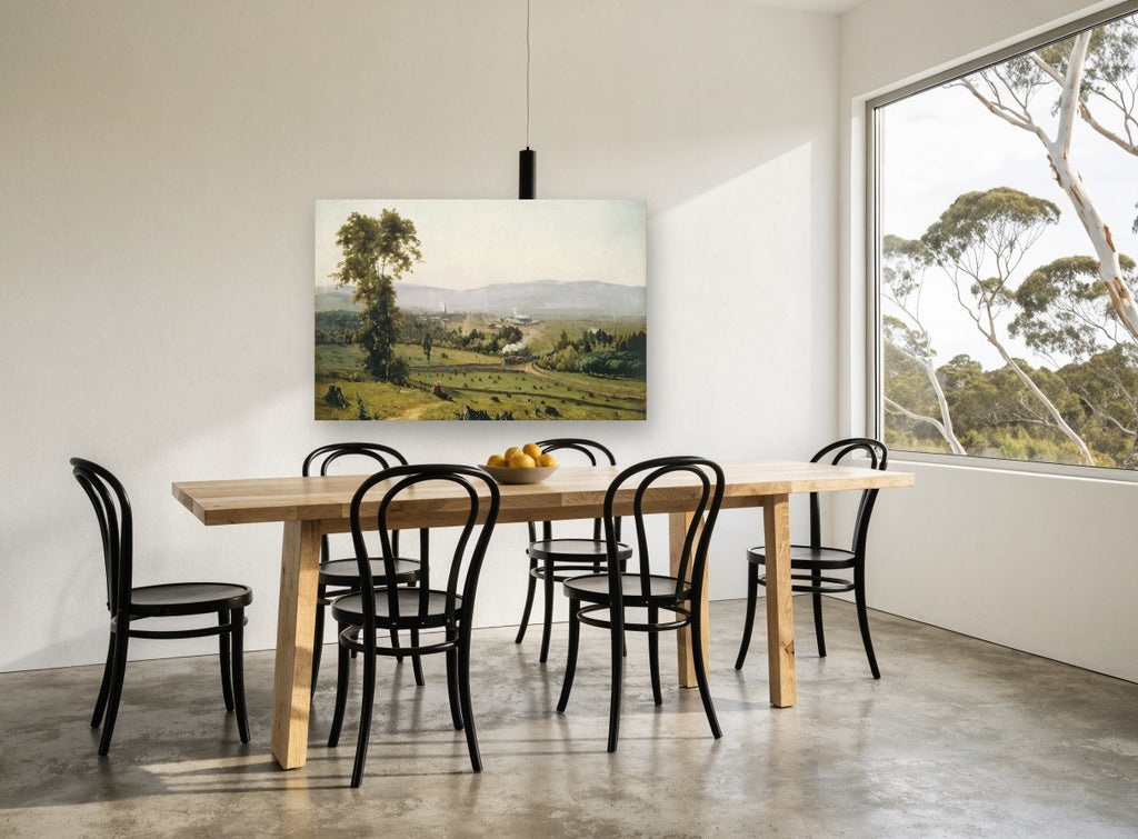 Valley Railway Vista landscape canvas print on the wall of a dining room