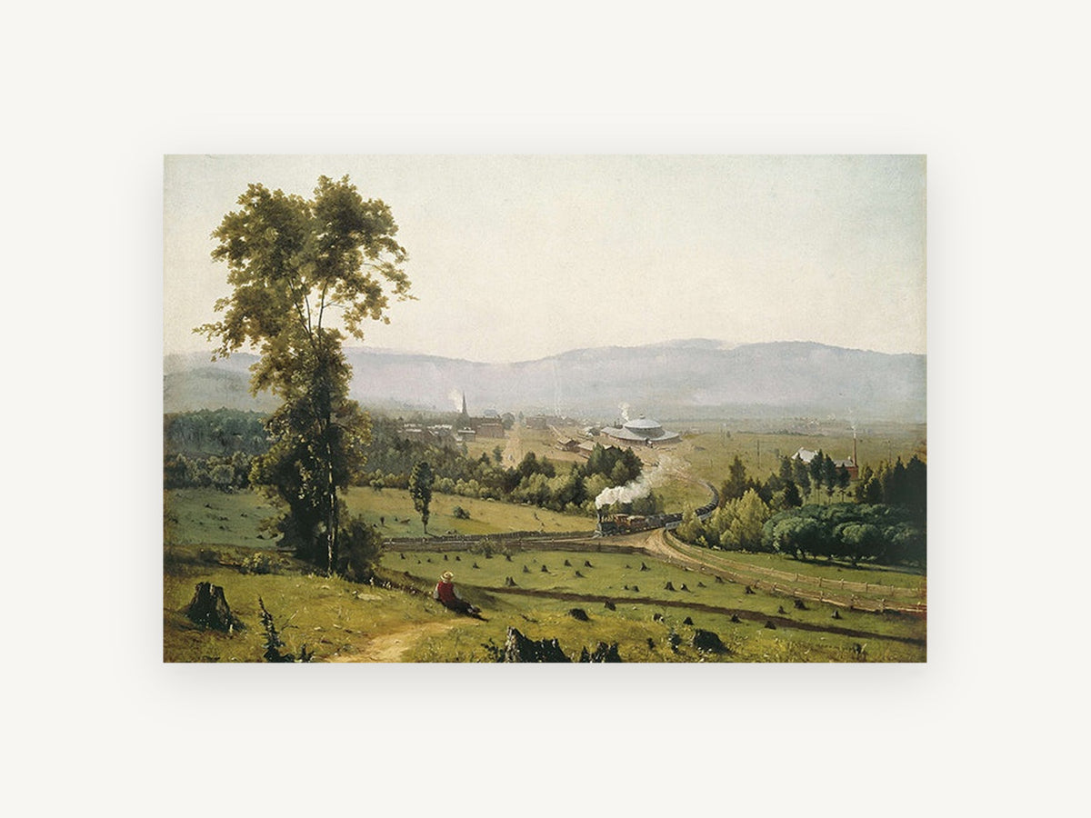 Valley Railway Vista, steam train valley landscape artwork, landscape canvas wall art print, front view