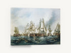 Smoke Over Rough Seas, tall ships naval battle seascape painting, coastal canvas wall art print ready to hang