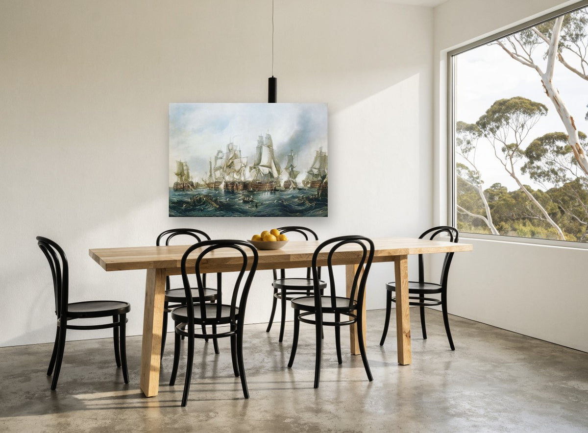 Smoke Over Rough Seas coastal canvas print on the wall of a dining room