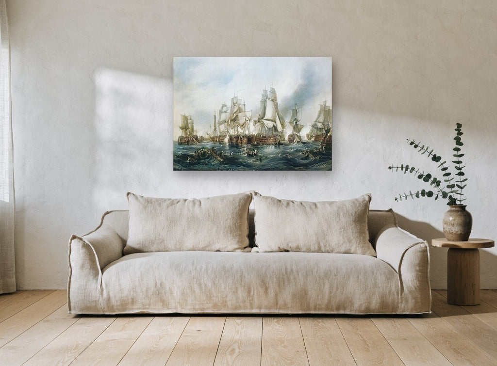 Smoke Over Rough Seas coastal canvas print on the wall of a living room